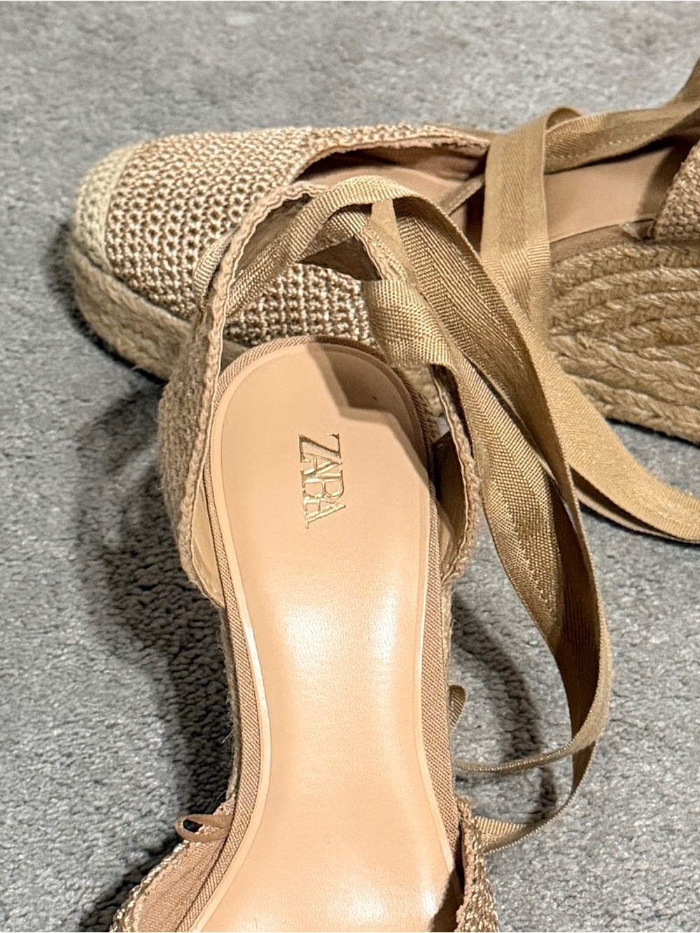 Zara Beige Woven Espadrille Wedge Sandals with Ankle Ties - Picture 4 of 4
